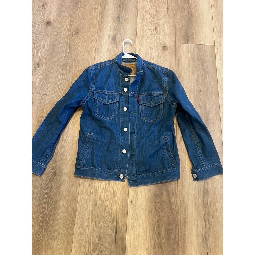 Levi's Men's Large Blue Denim Trucker Jacket Button Front Red Tab 4 Pocket